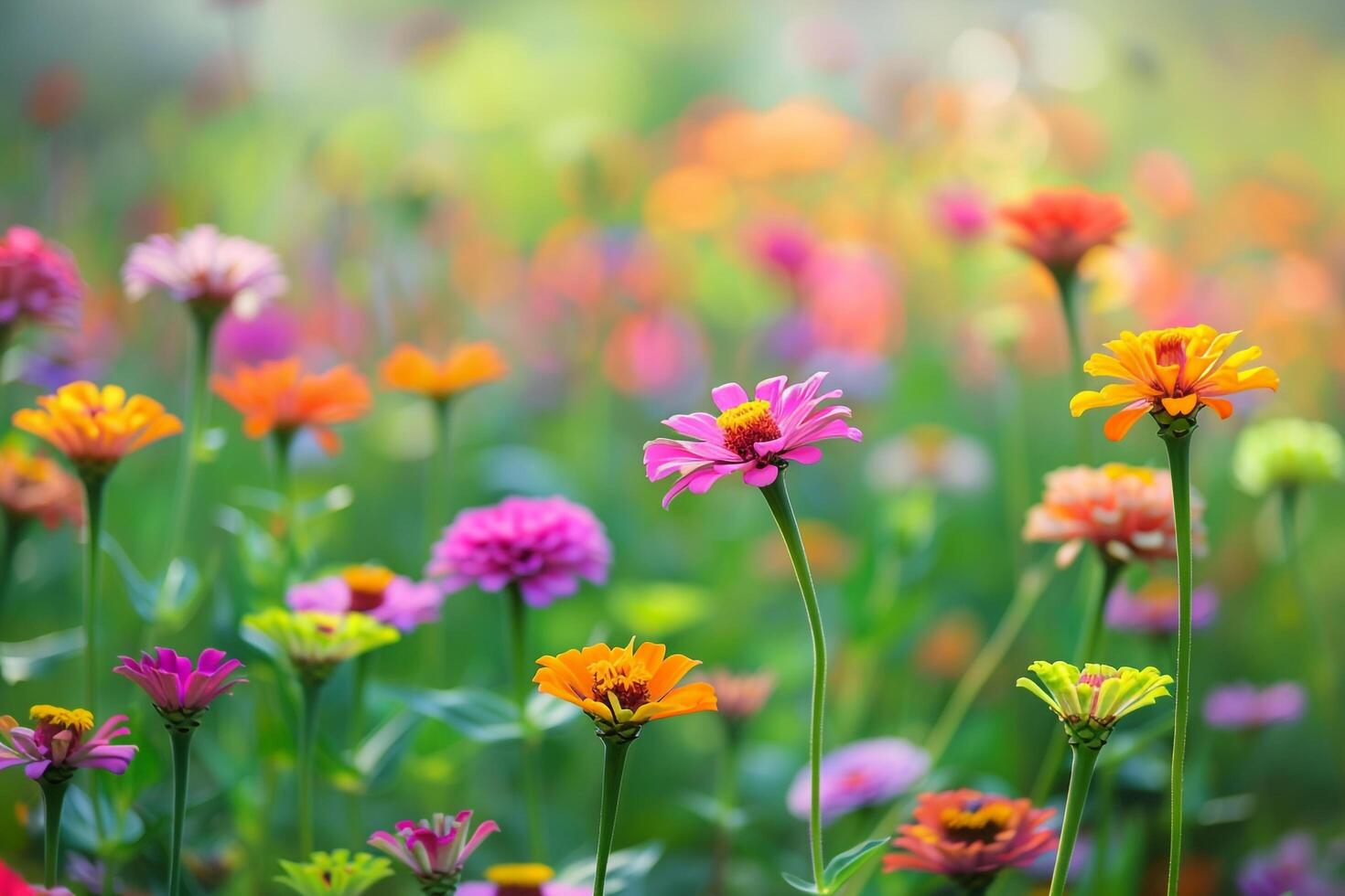 Field of Zinnia Flowers in a Nature Garden Background photo
