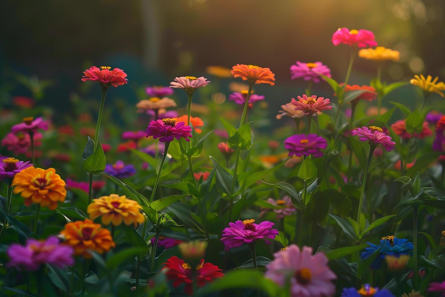 Field of Zinnia Flowers in a Nature Garden Background photo