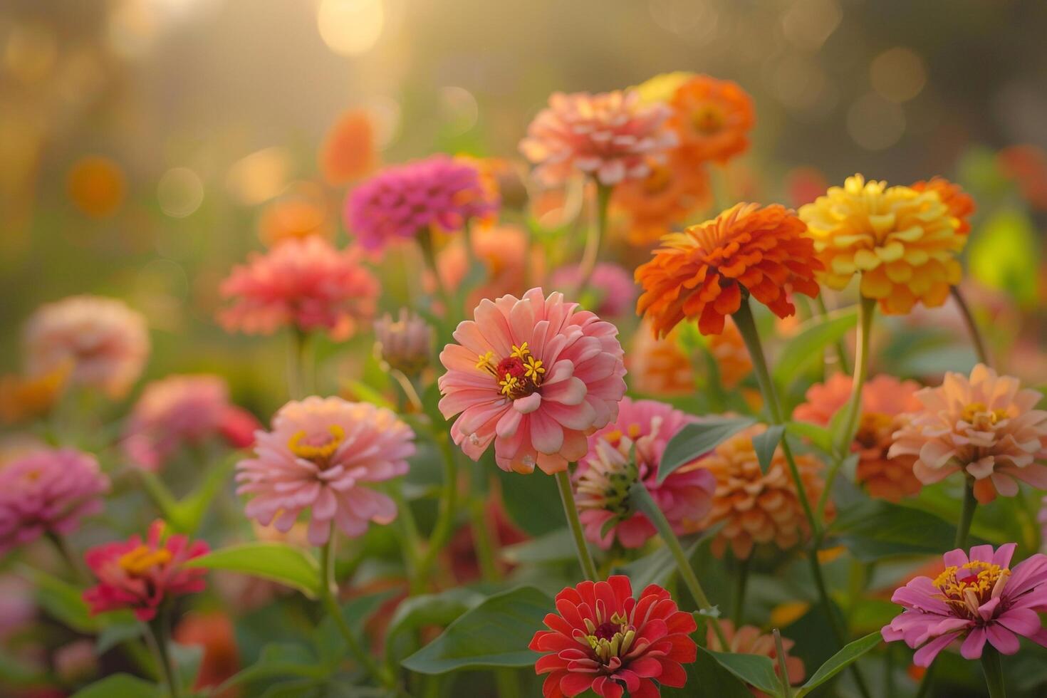 Lush Zinnia Garden Full of  Blooms  Nature Background photo