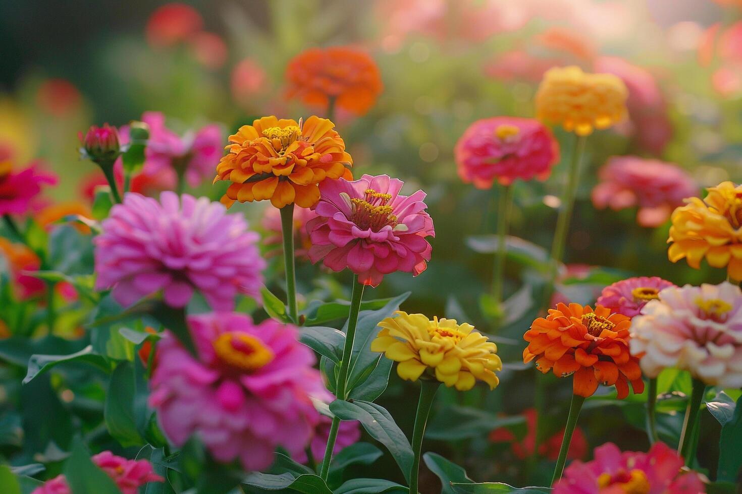 Lush Zinnia Garden with  Seasonal Blooms  Nature Background photo
