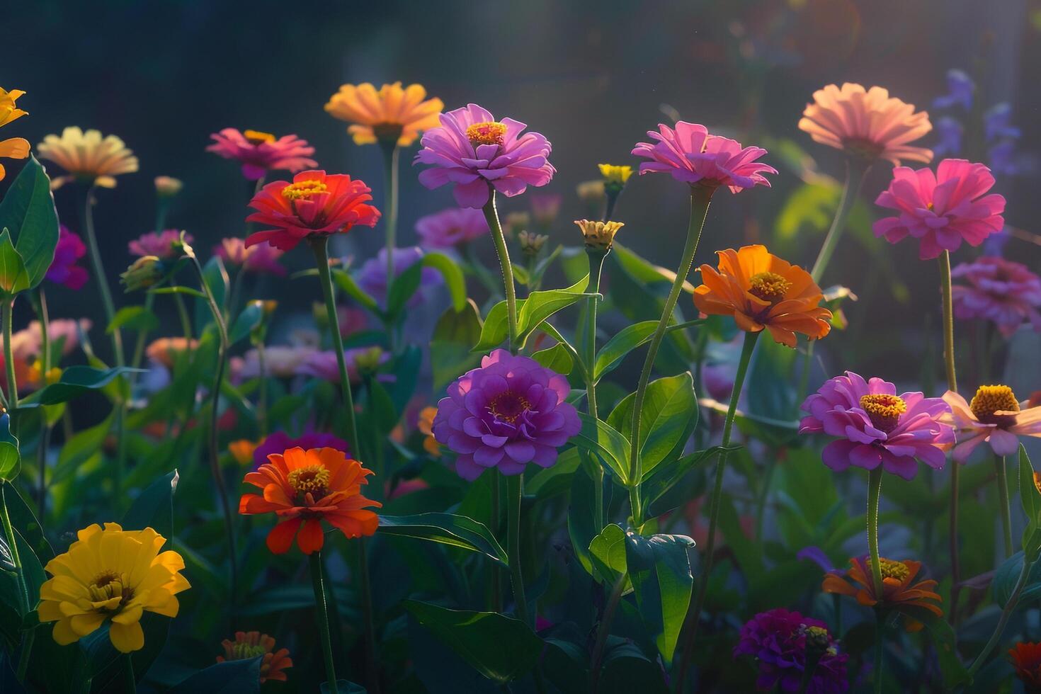Lush Zinnia Garden in Full Bloom  Nature Background photo
