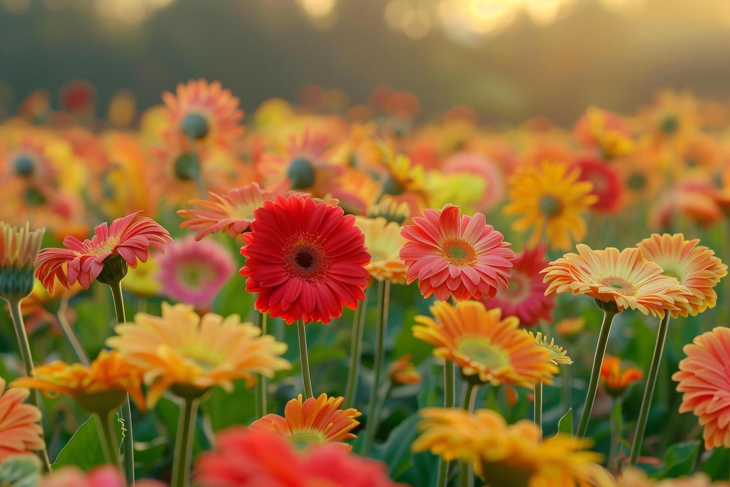 Field of Gerbera Daisies  Nature Background photo