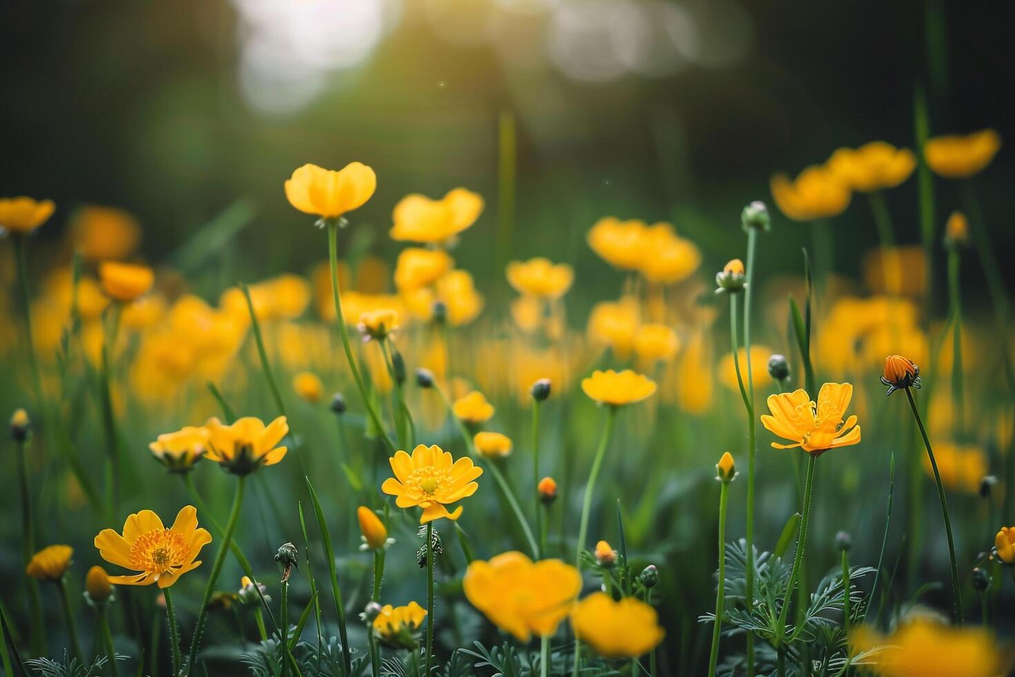 Bright Meadow of Buttercups in Bloom  Nature Background photo