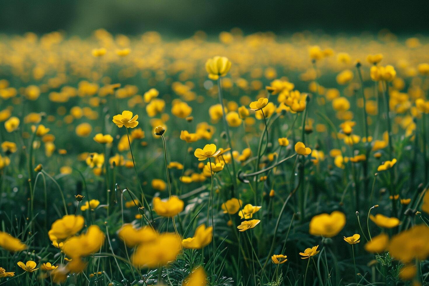 Meadow of Buttercups Blossoming  Nature Background photo