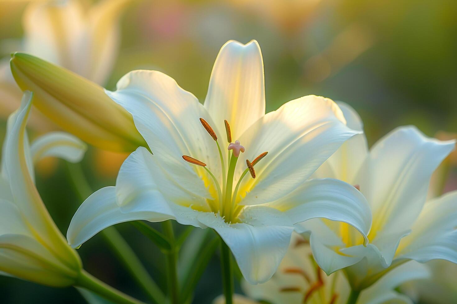 Stunning Morning Light on Delicate Lily Petals with Nature Background photo