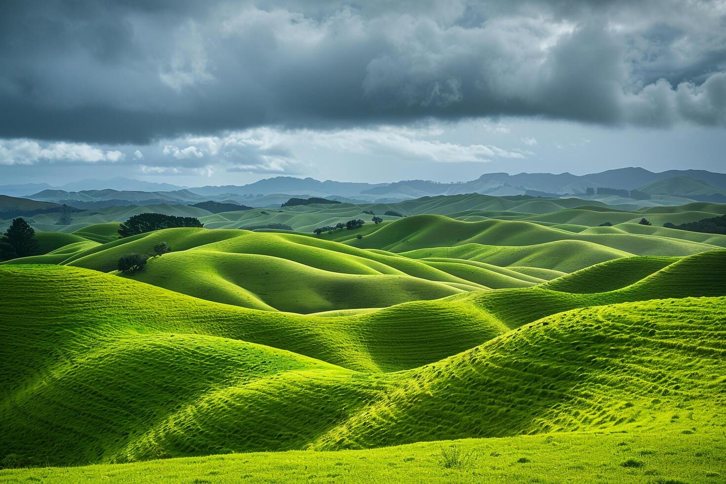Rolling Green Hills Under Dramatic Skies with Nature Background photo