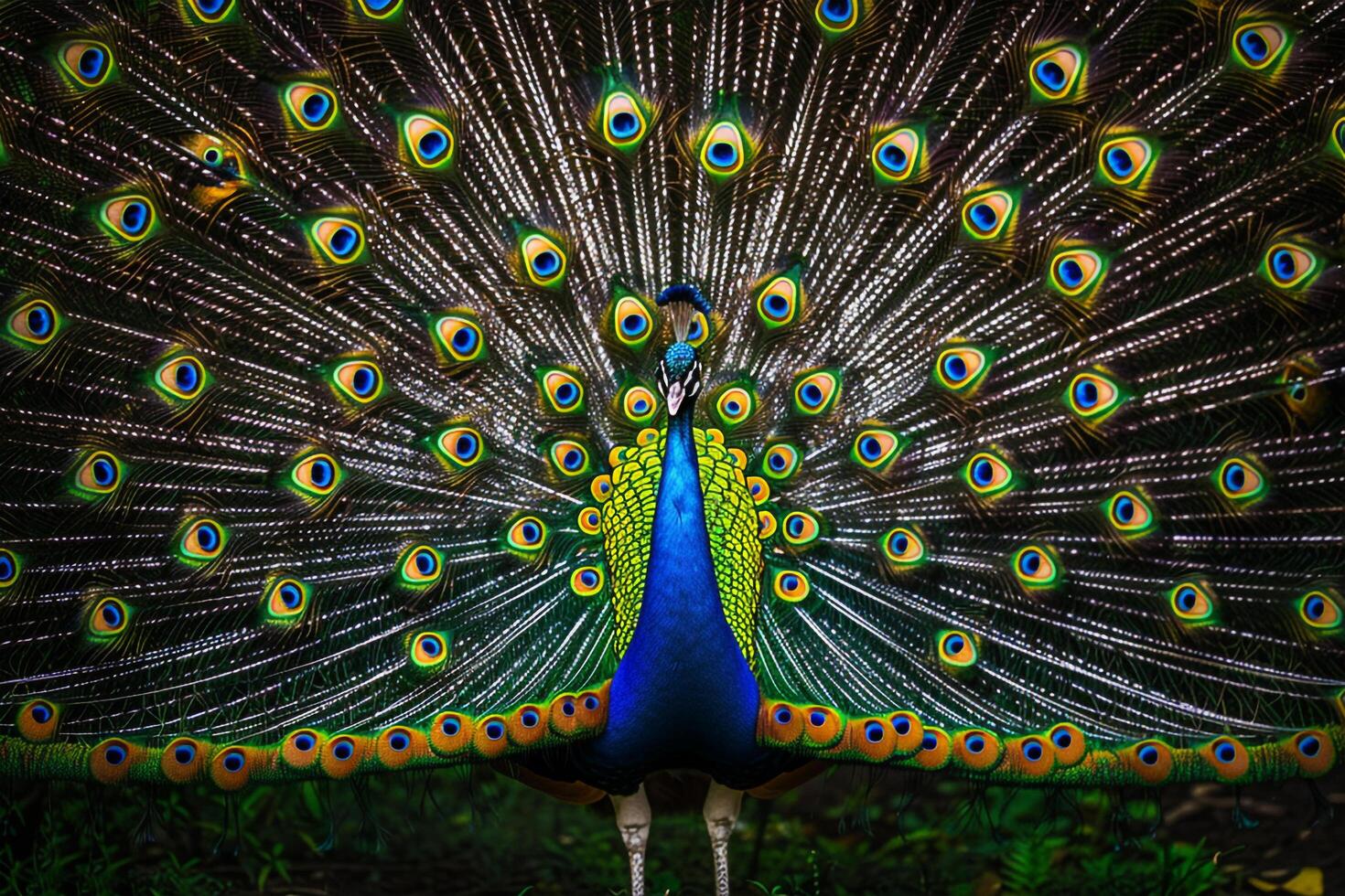 Peacock Showing Its Iridescent Feathers in Full Splendor with Nature Background and Exotic Beauty photo