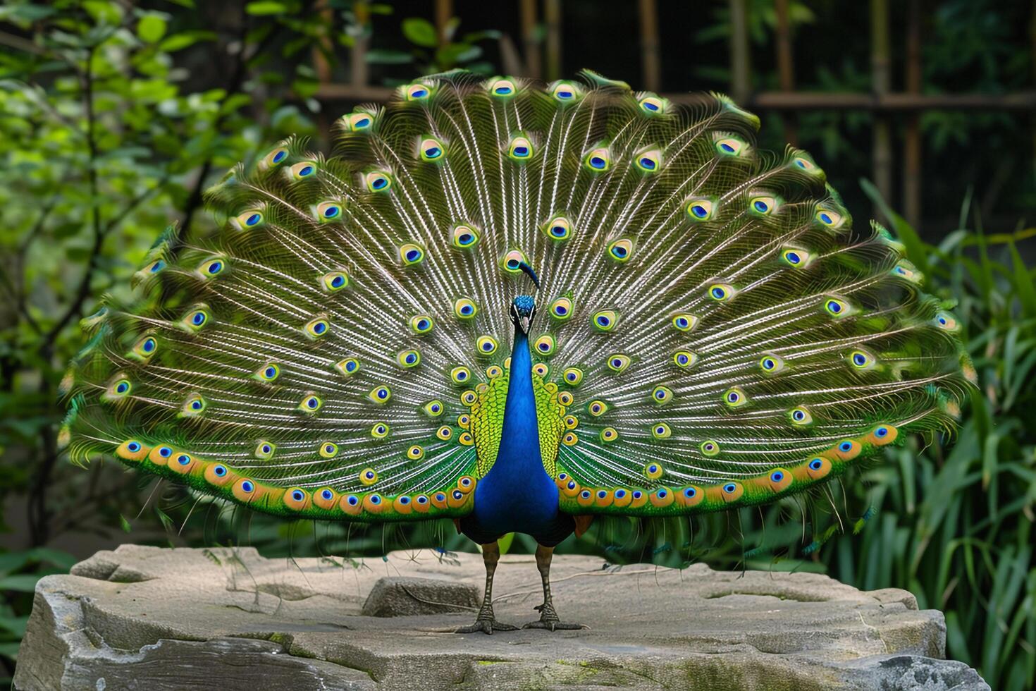 Peacock Spreading Its Feathers in Full Display with Nature Background and Majestic Nature beauty photo