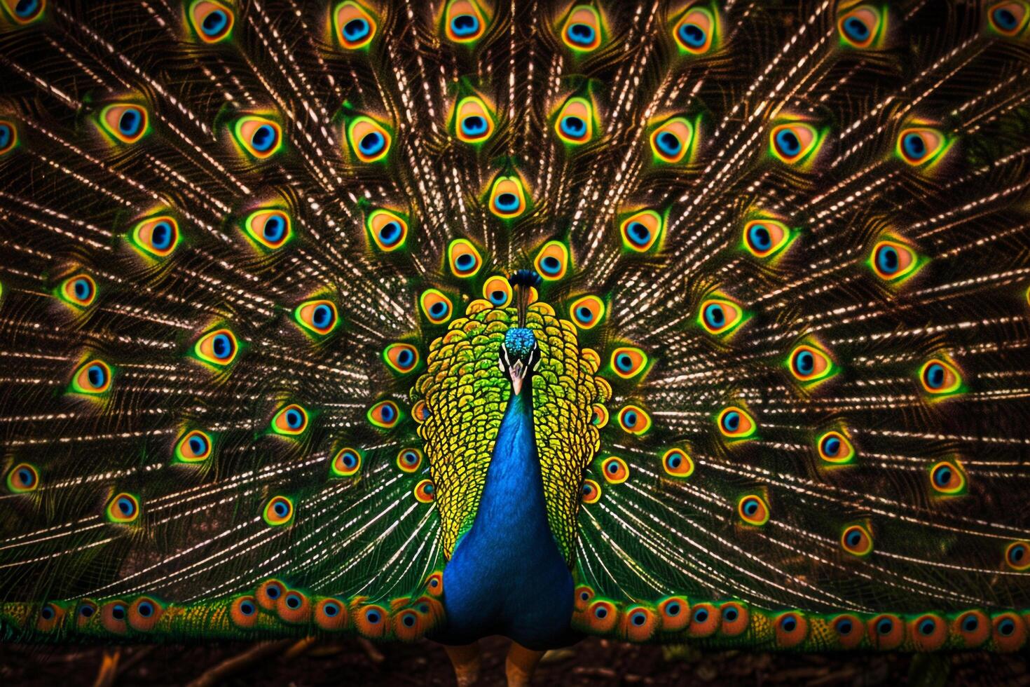 Peacock Spreading Its Feathers in Full Display with Nature Background and  Beauty photo
