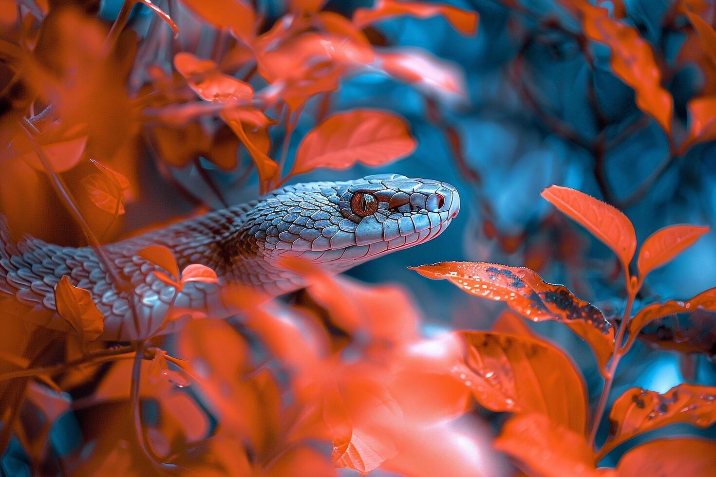 Snake Slithering Through Foliage with Nature Background photo