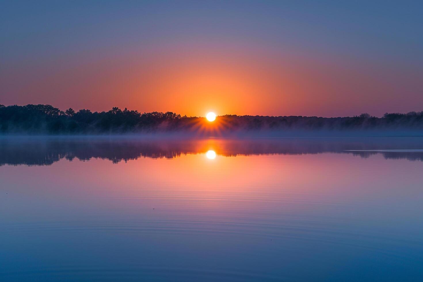 Sunrise Reflection on Lake Surface with Nature Background photo