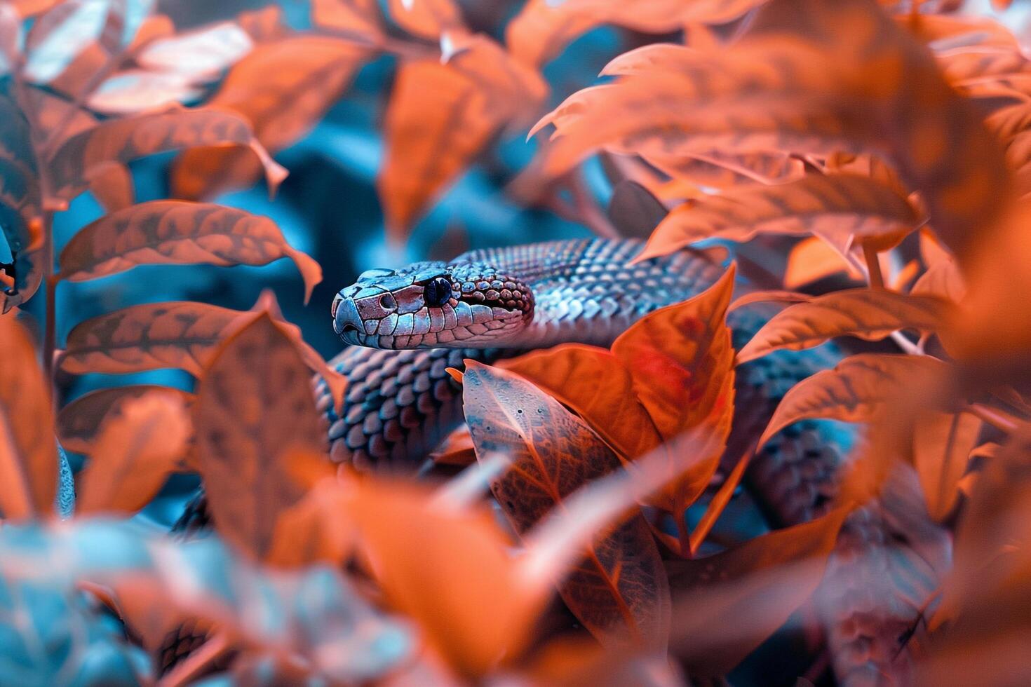 Snake Slithering Through Foliage with Nature Background photo