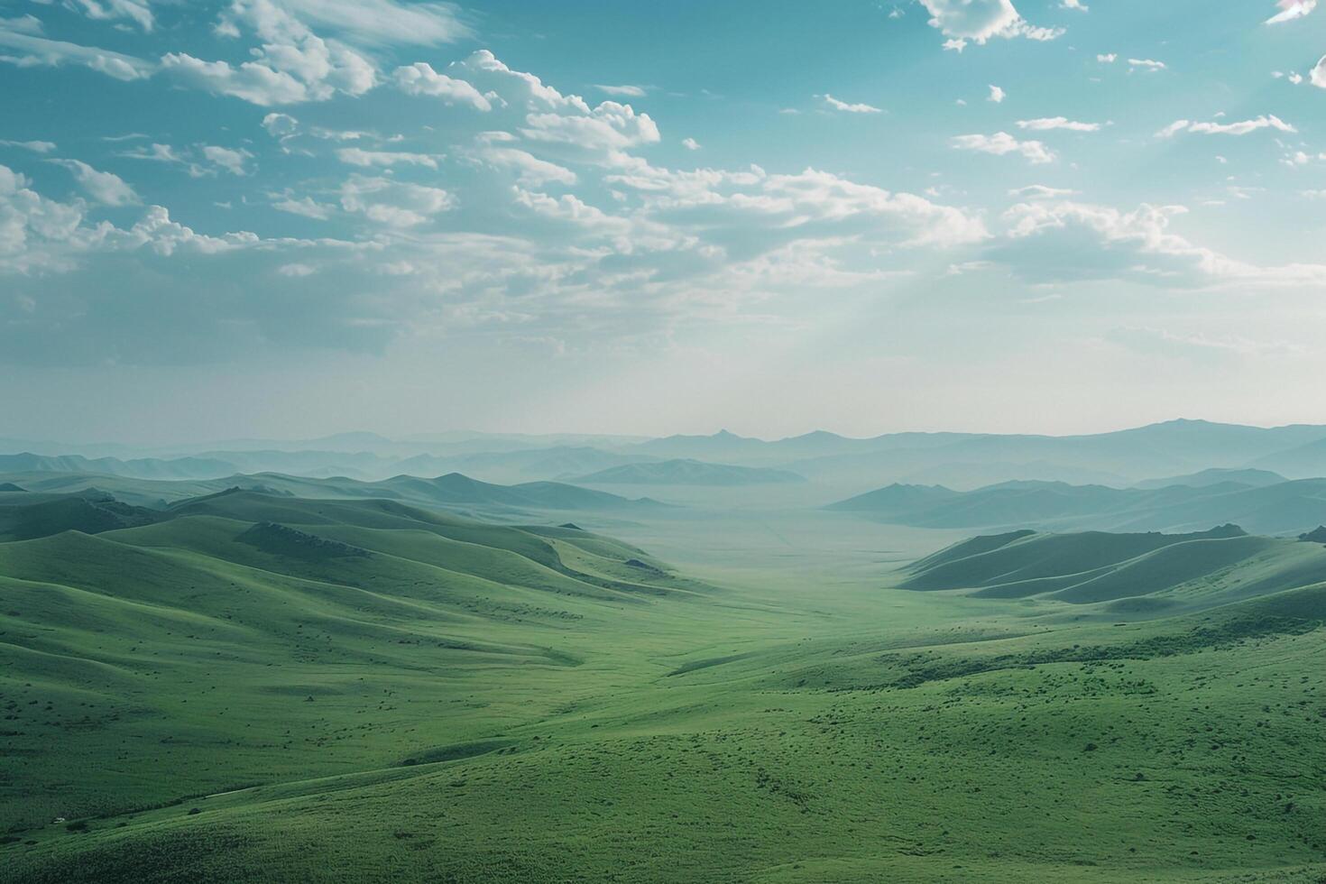 Expansive Green Plateaus Under a Vast Sky with Nature and Background photo