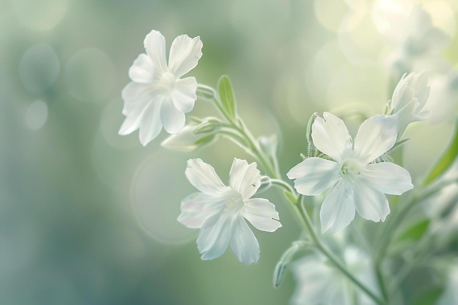 White Campion blooms in a lush garden setting with a  natural background  Nature Background photo