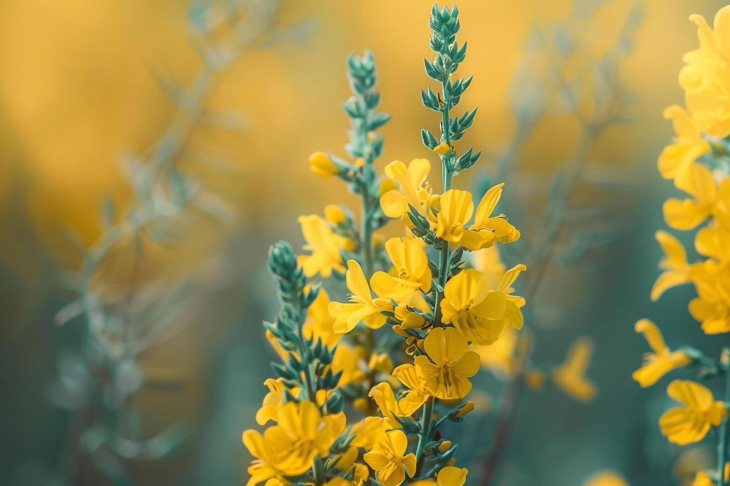 Yellow Wild Indigo flowers with a  natural background in a garden setting  Nature Background photo