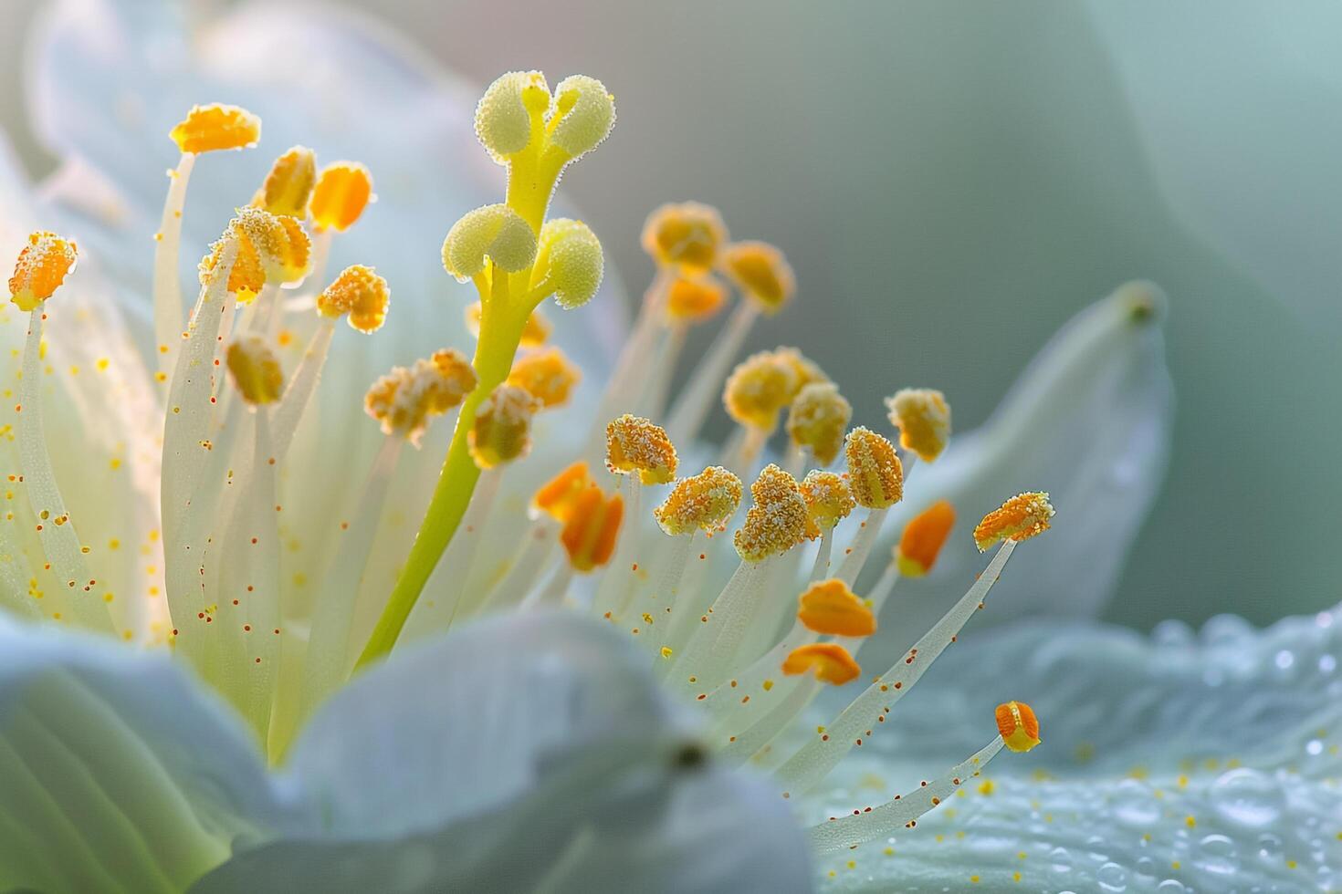 Nature Background of Pollen Grains on a Flower Stamen photo