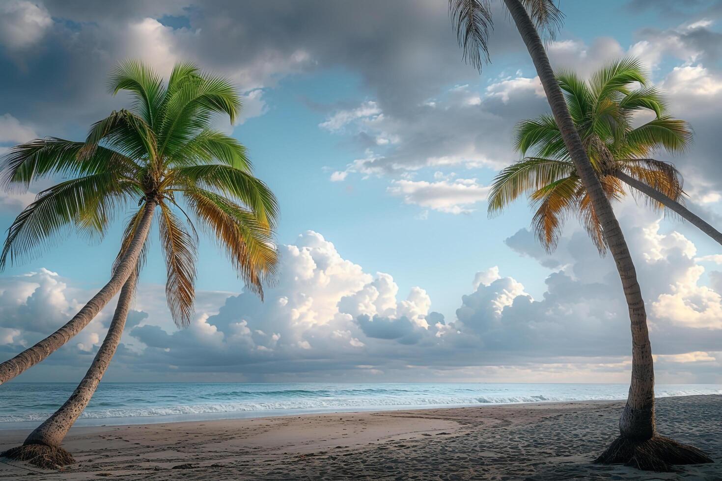 Deserted Beach with Palm Trees Nature Background photo