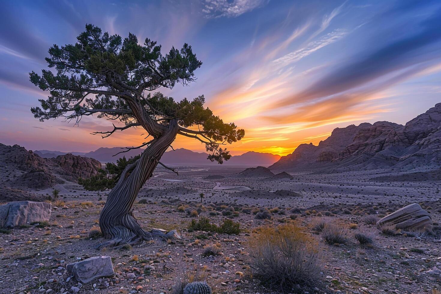 Sunset Over Desert Landscape Nature Background photo