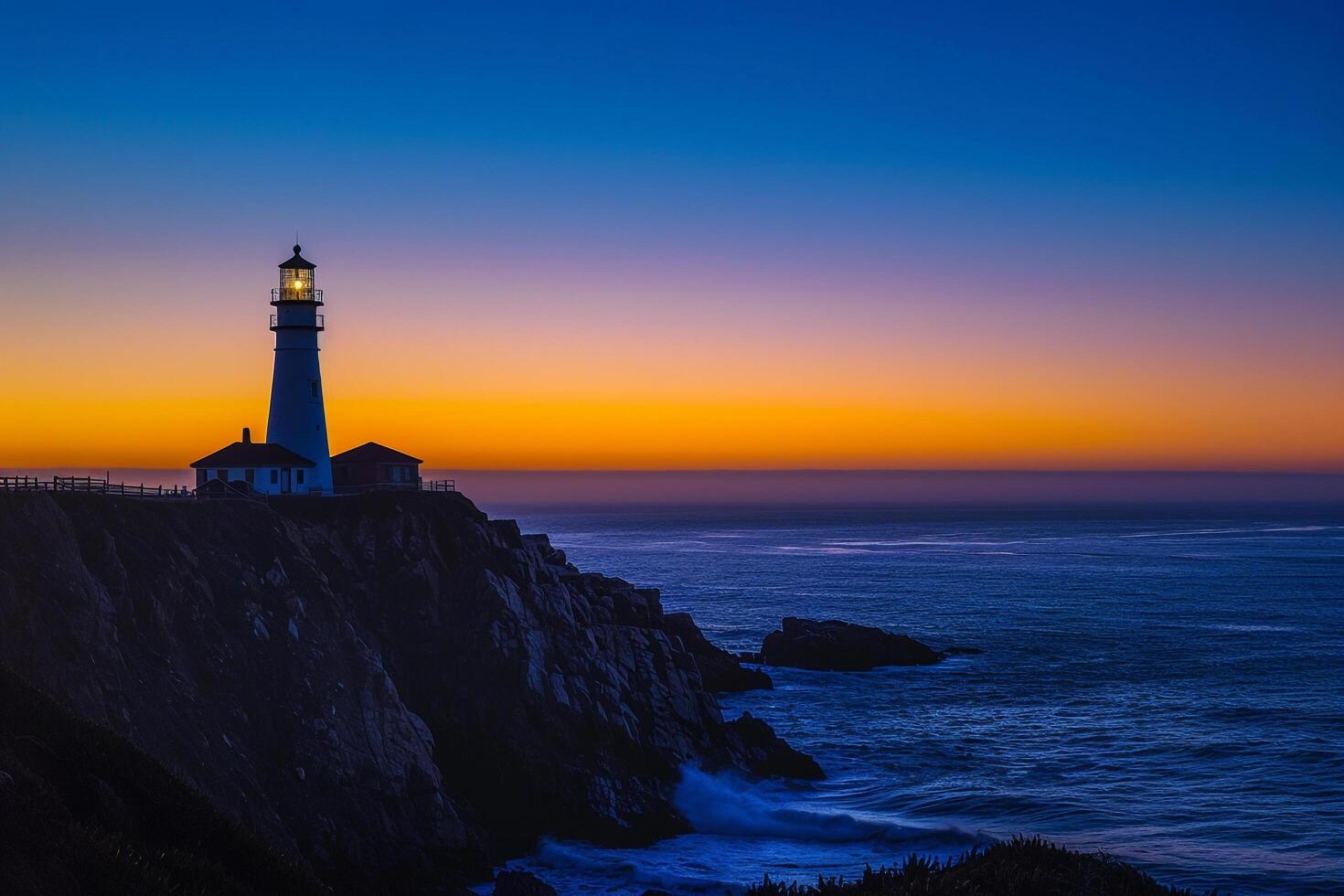 Coastal Sunset with Silhouetted Lighthouse Nature Background photo