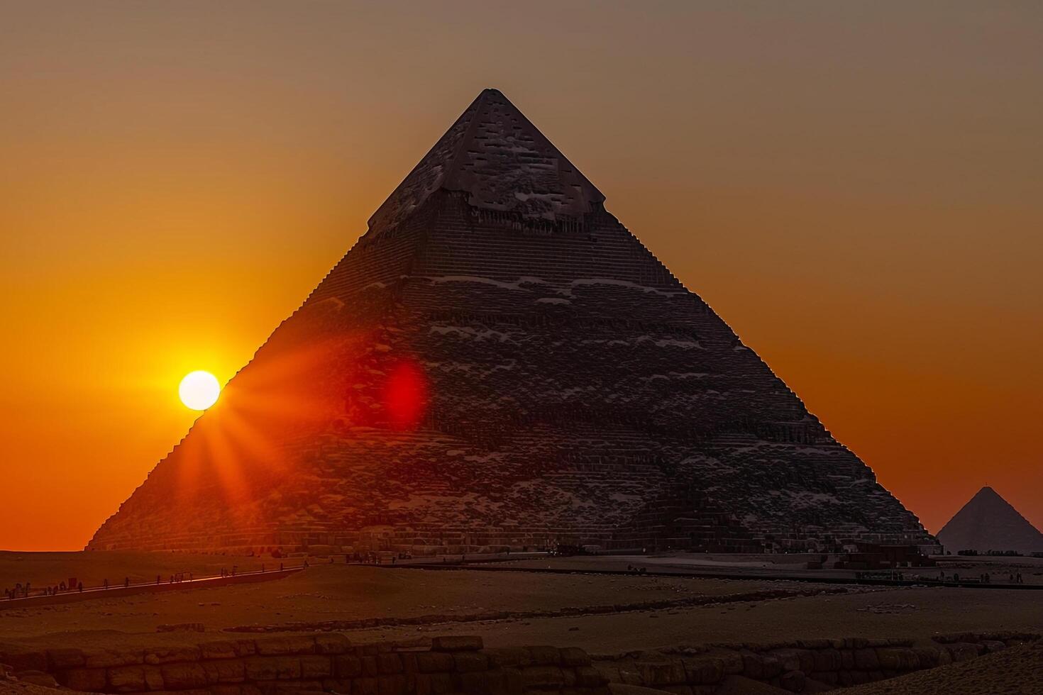Sun Setting Behind Pyramid Silhouette Nature Background photo