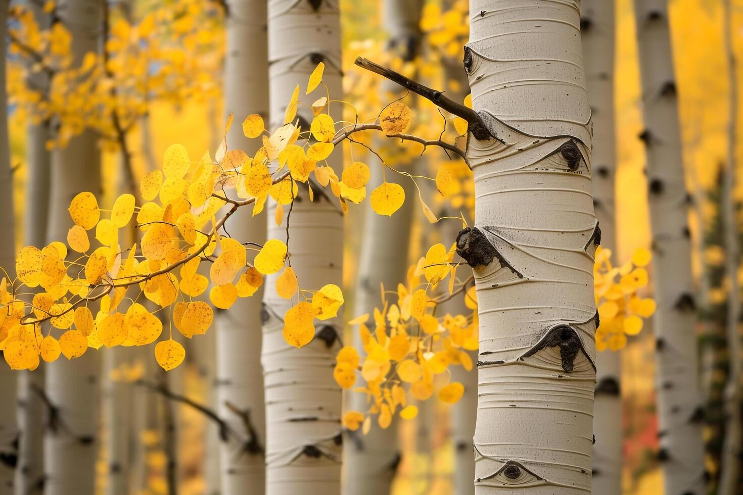 Aspen Tree Grove with Yellow Autumn Leaves Background Nature photo