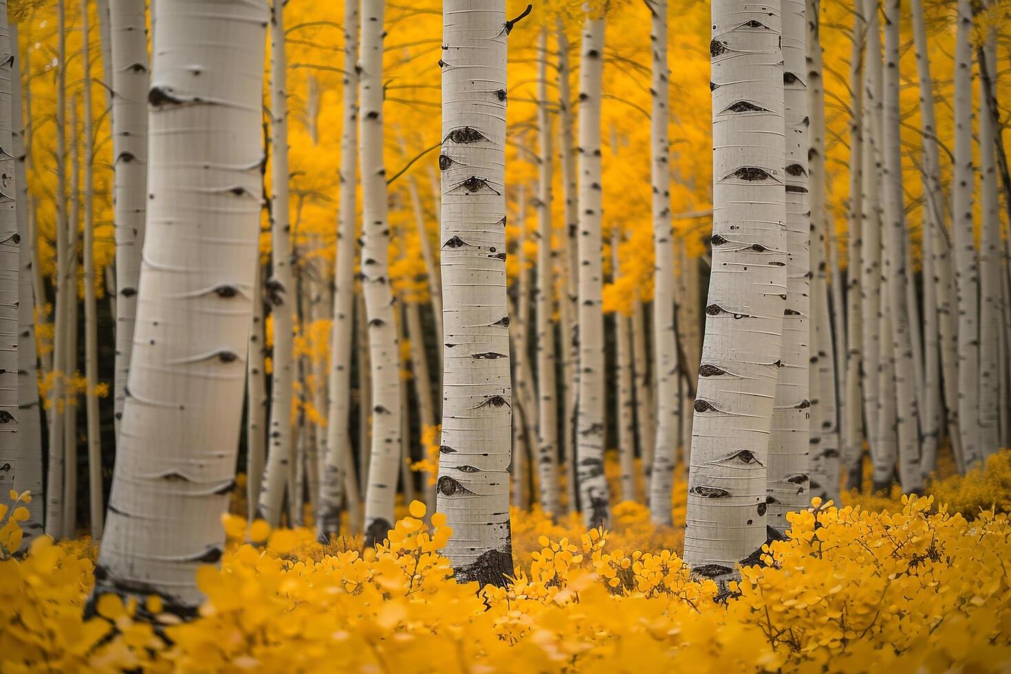 Aspen Tree Grove with Yellow Autumn Leaves Background Nature photo