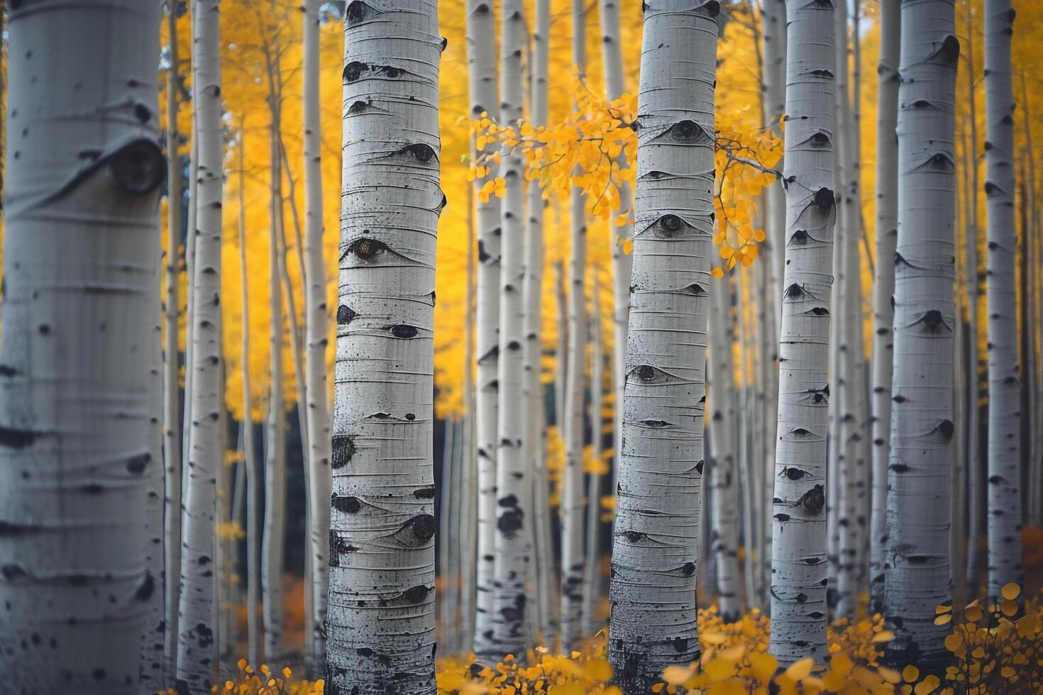 Aspen Tree Grove with Yellow Autumn Leaves Background Nature photo