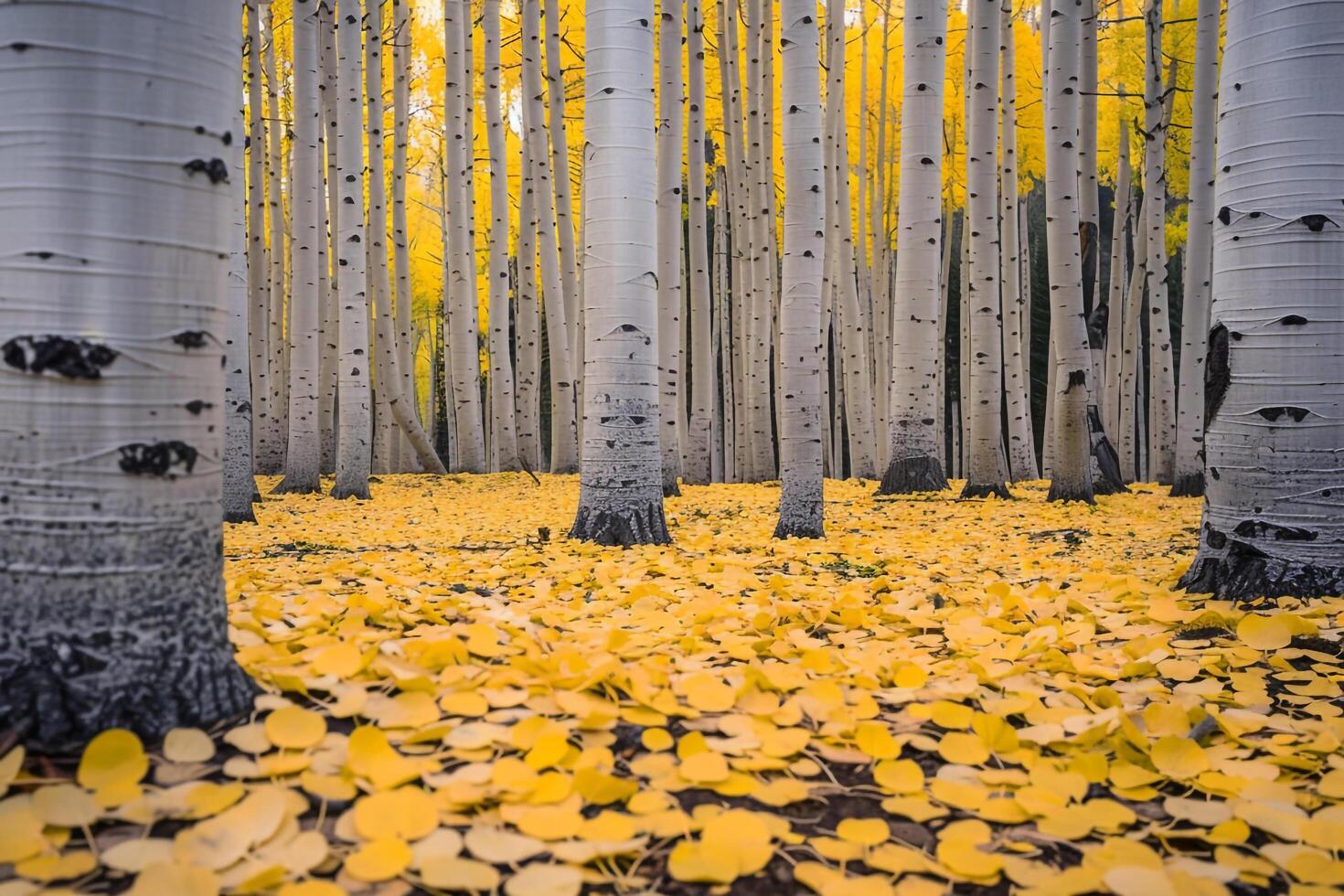 Aspen Tree Grove with Yellow Autumn Leaves Background Nature photo