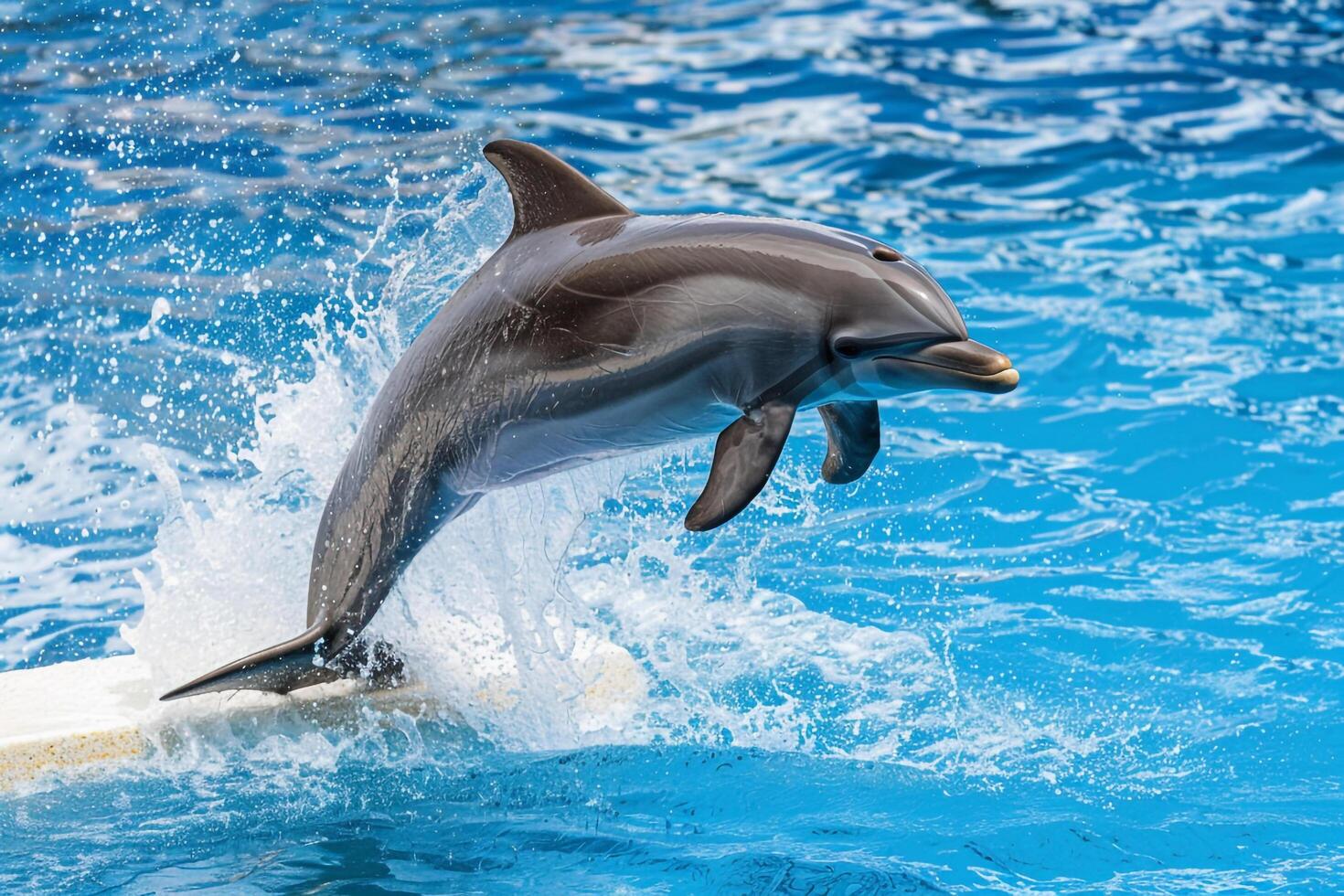 Dolphin Leaping Out of the Water with Nature Background and Sunset Horizon photo