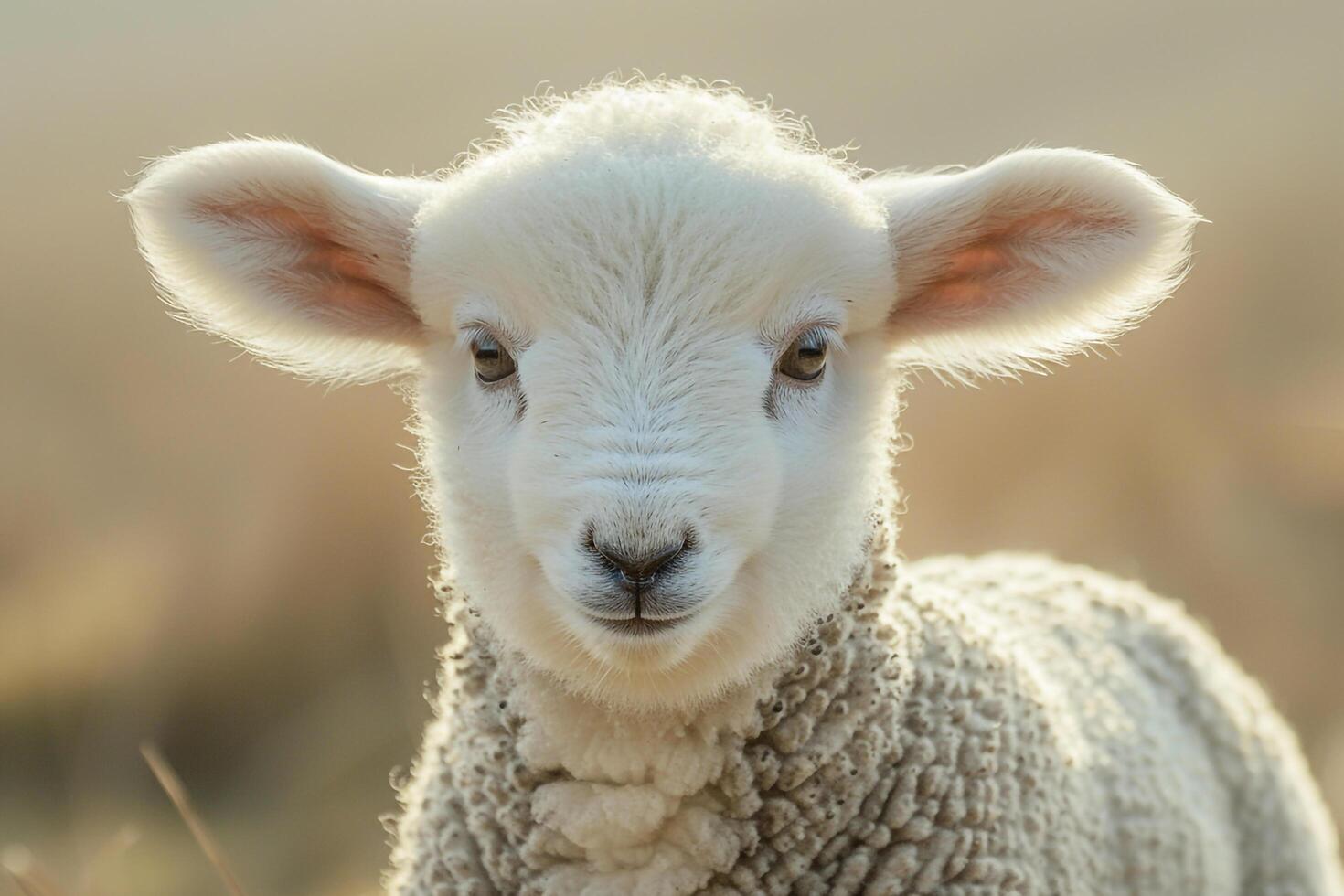 Soft  Portrait of a Lamb with Nature Background and Gentle Light photo