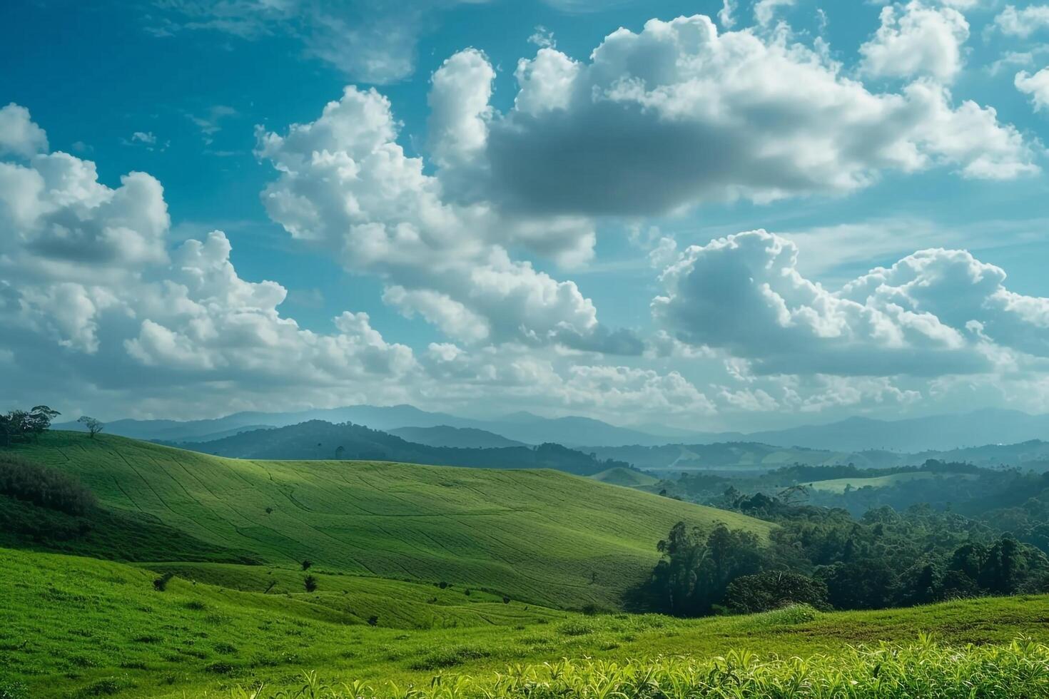 Time Lapse of Clouds Moving Over Verdant Hills Nature Background photo