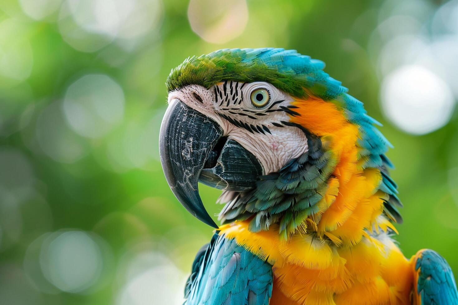 Nature Background Portrait of a Macaw Parrot with  Feathers and Curious Expression Nature Background photo