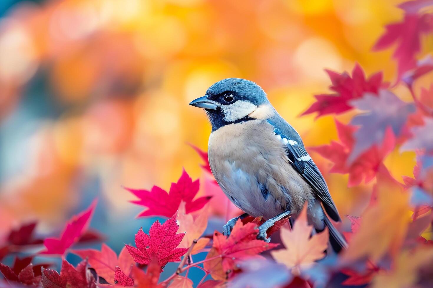 Birds Amidst Fall Foliage in a Backyard with Nature Background photo