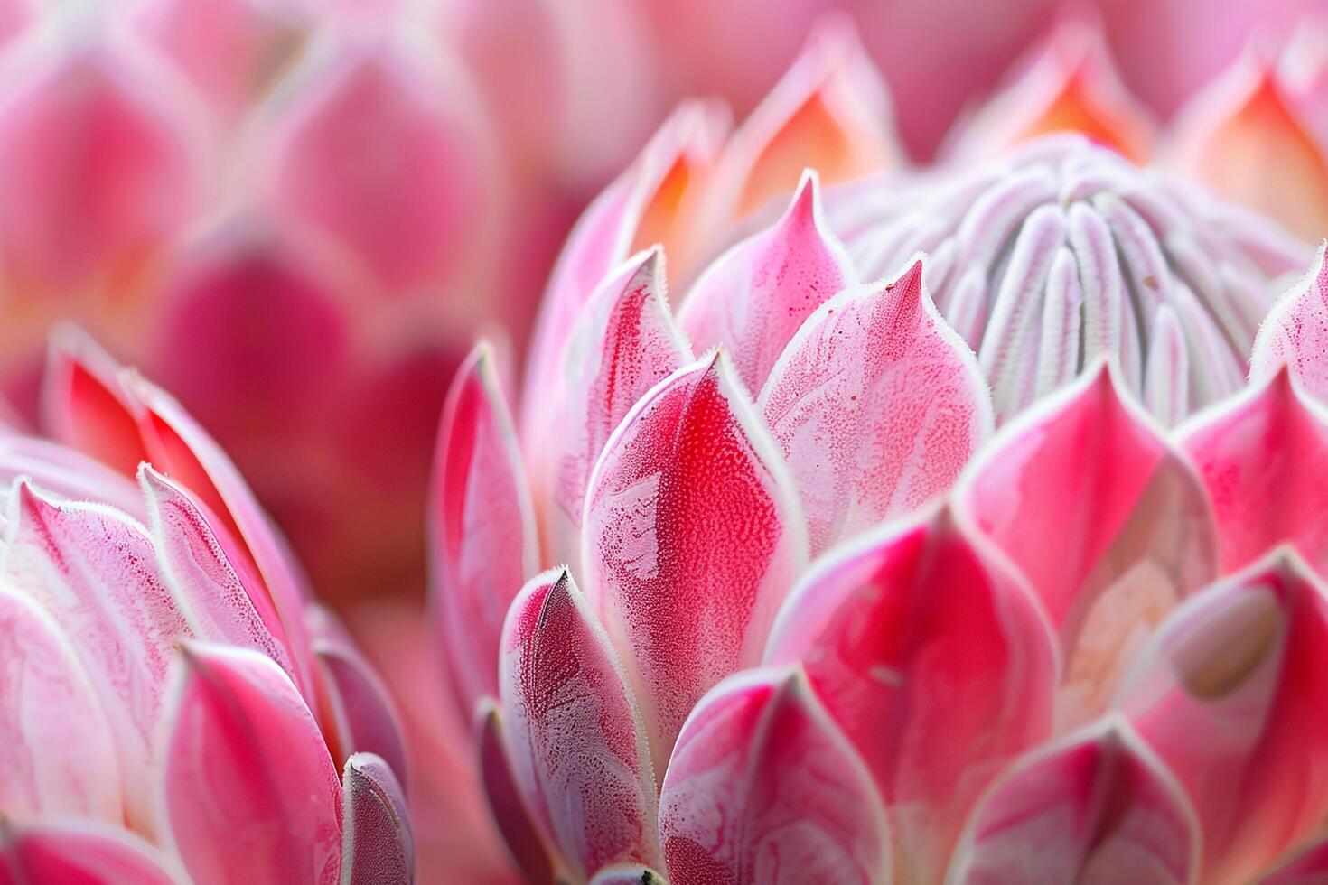 Protea Flowers with Unique Shapes and Textures in Shades of Pink and White  Nature Background photo