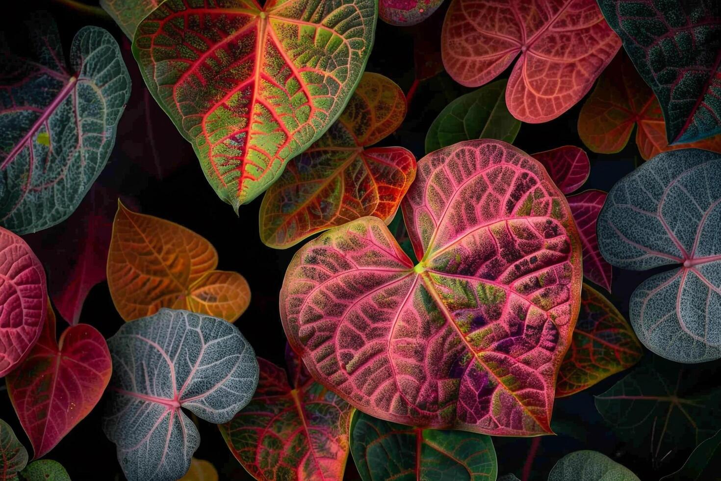 Nature background of Caladium leaves showcasing intricate patterns and  colors photo