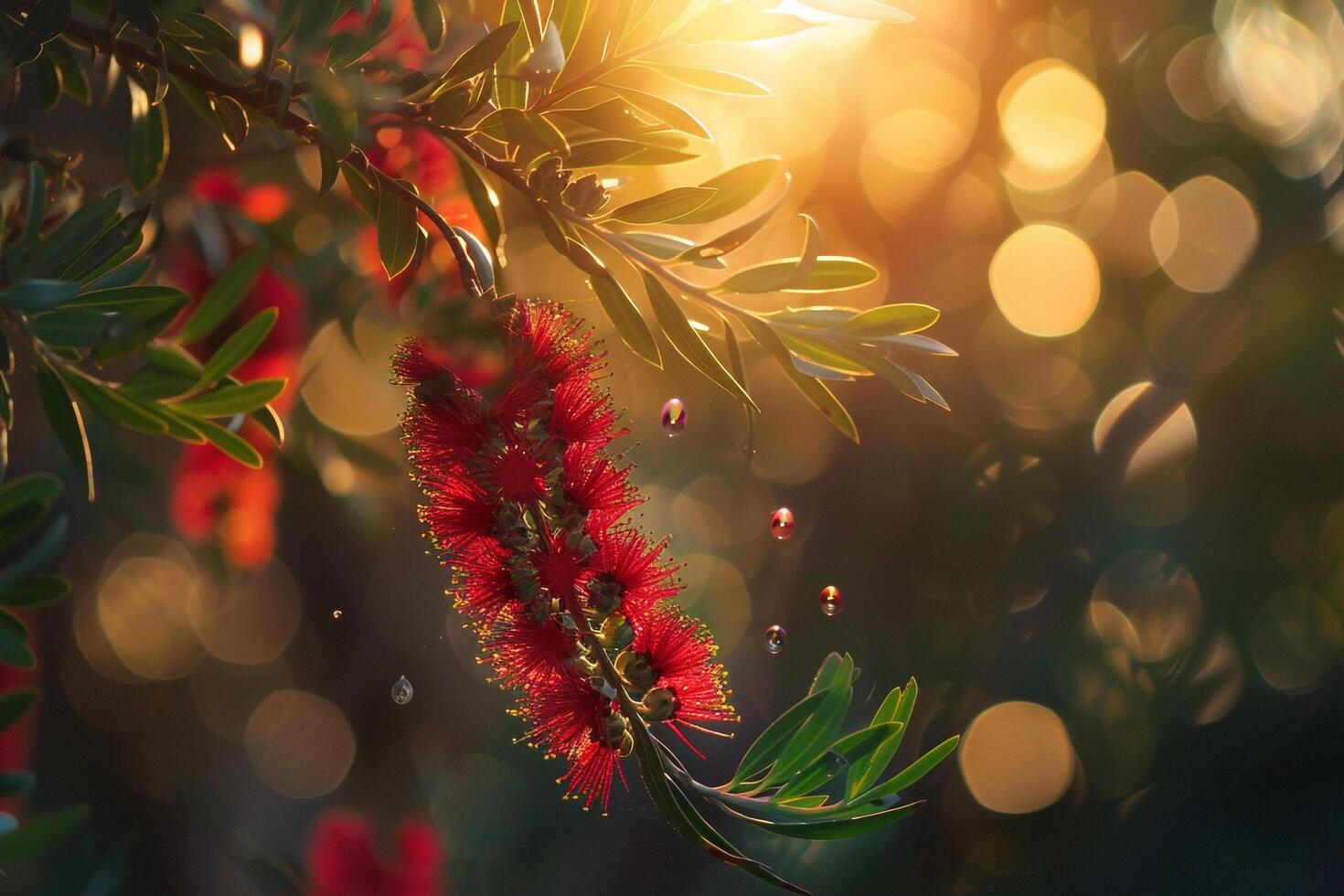 Bottlebrush Flowers Attracting Birds in a Garden Setting. Nature Background photo