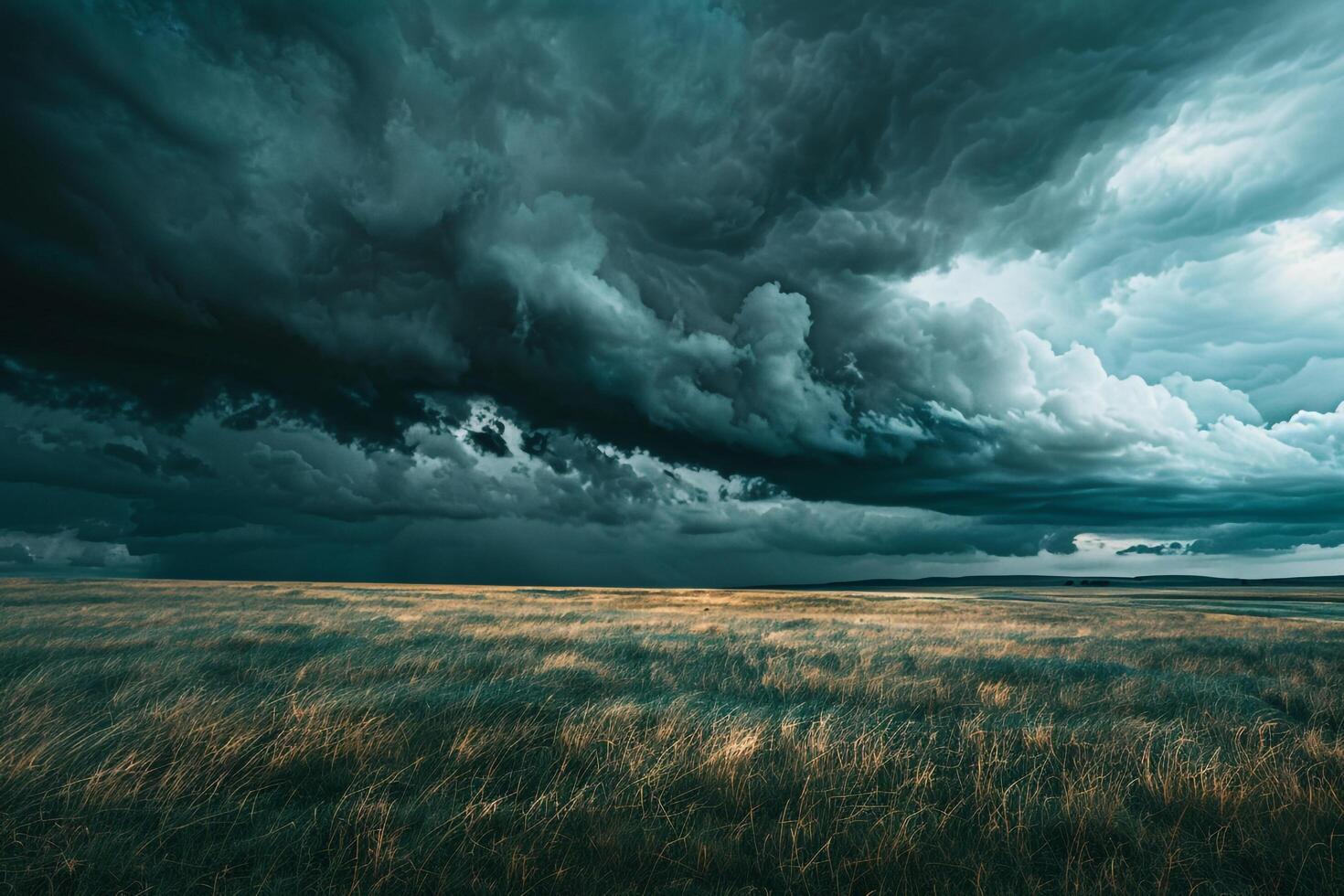 Dramatic Storm Clouds Over Vast Open Field Background Nature photo