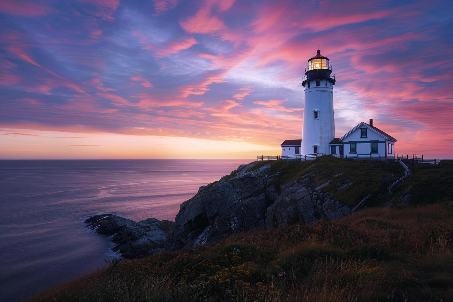Long Exposure of Iconic Lighthouse Against Dramatic Sunset Background Nature photo