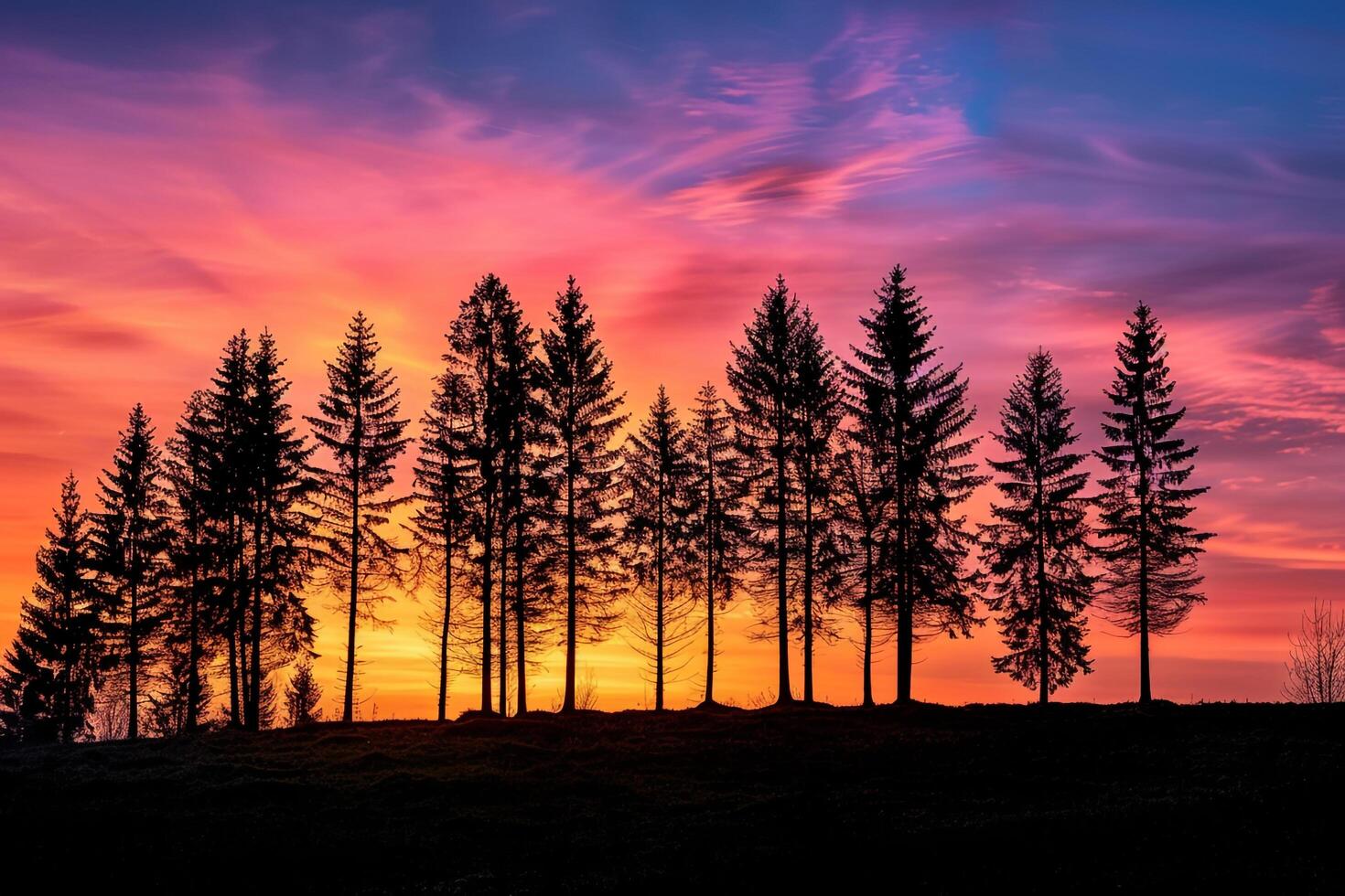 Silhouette of Trees Against a Sunset Sky Background Nature photo
