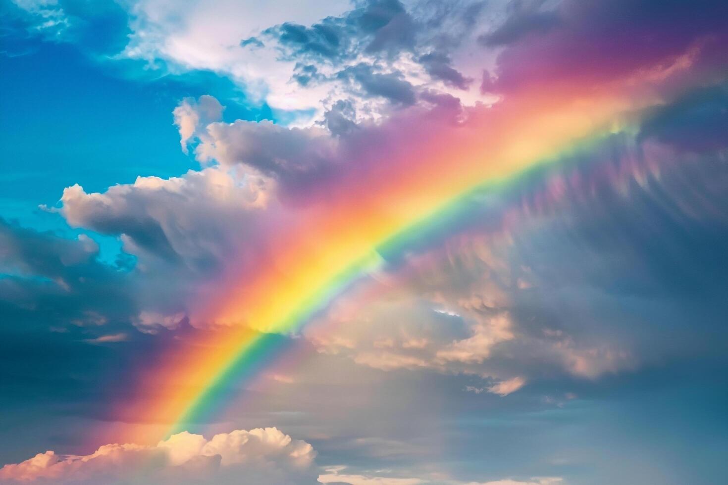 Rainbow Against Cloudy Sky After Rain Nature Background photo