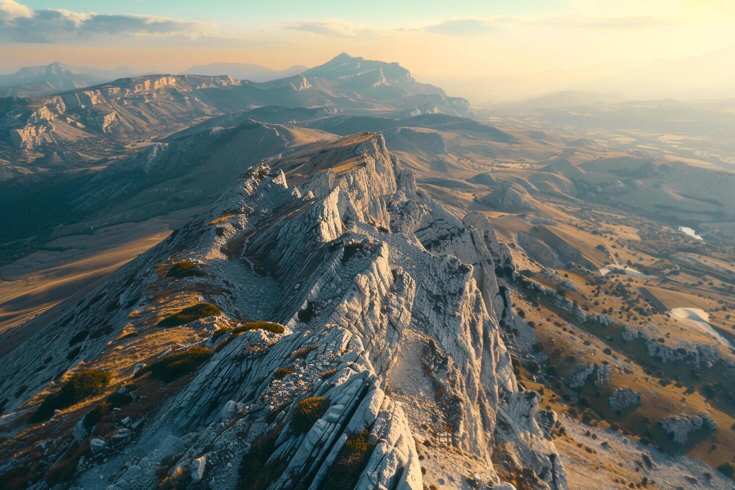 Aerial View of Mountain Ridge from Above with Nature Background. Mountain Ridge. Nature Landscape. Aerial Ridge View. Nature Peaks photo