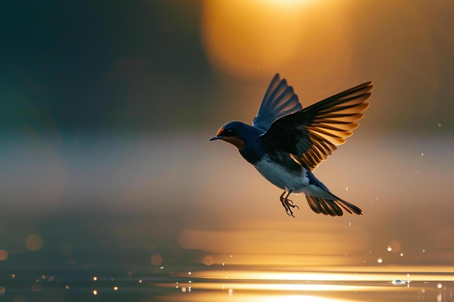 Dynamic Swallow over Lake Nature Background photo