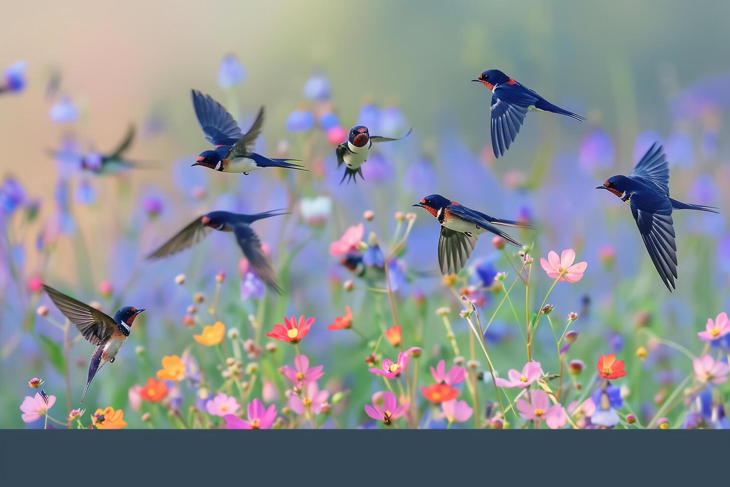 Swift Swallows over Field Nature Background photo