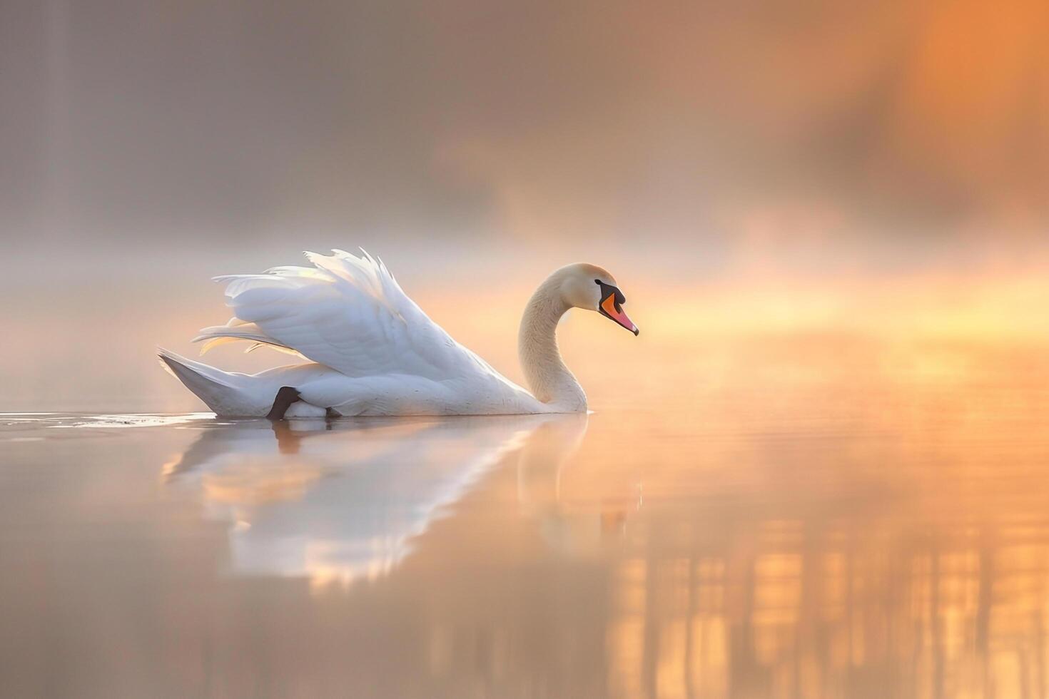 Serene Swan Gliding on Lake at Sunrise Nature Background photo