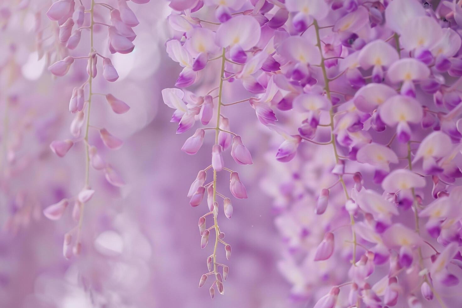 Wisteria Blooms with Nature Background. Cascading Flowers photo