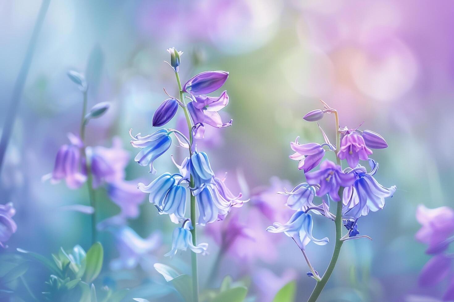 Bluebell Flowers with Nature Background.  Colors photo
