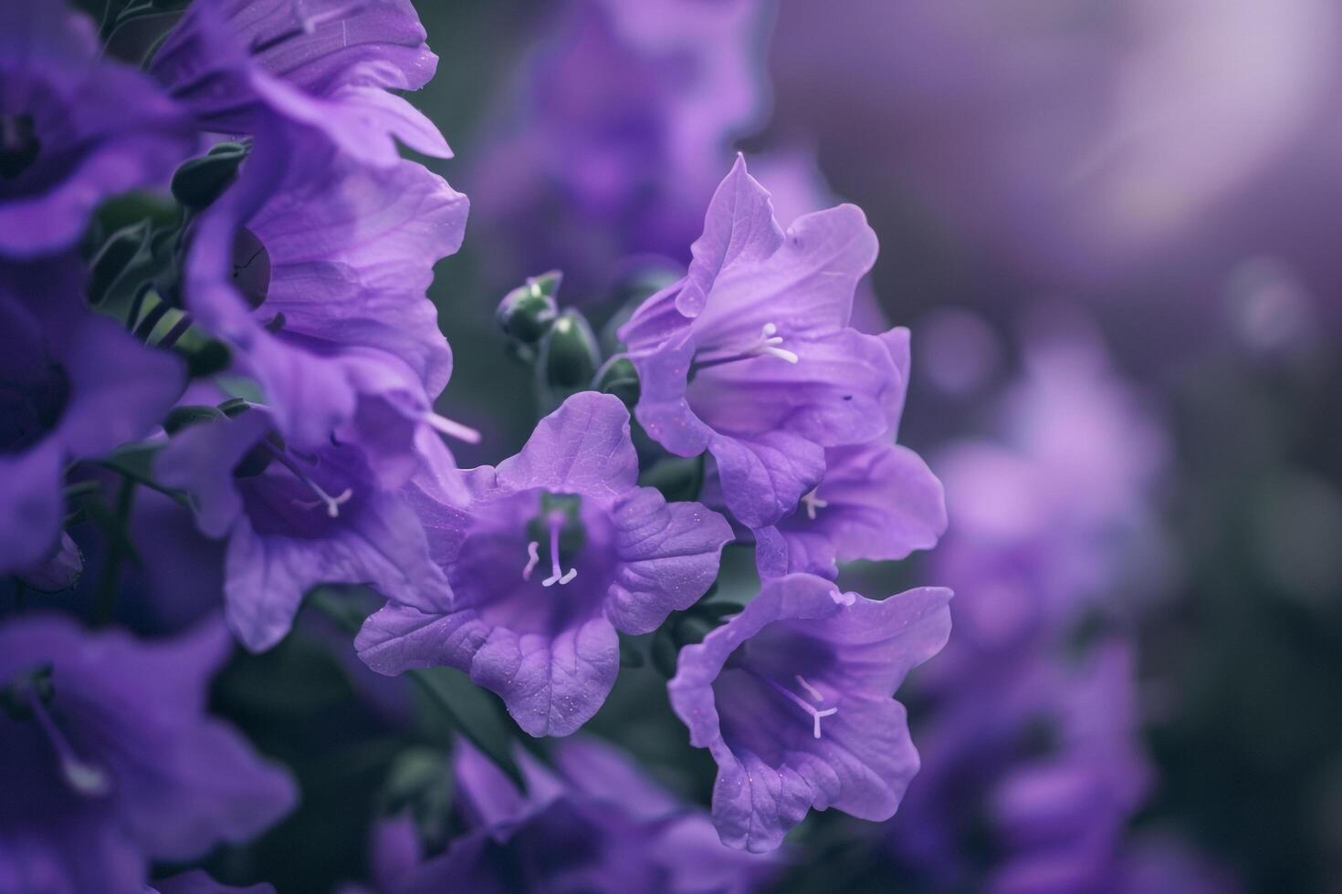 Purple Canterbury Bells Flowers in a  Garden Background Nature photo