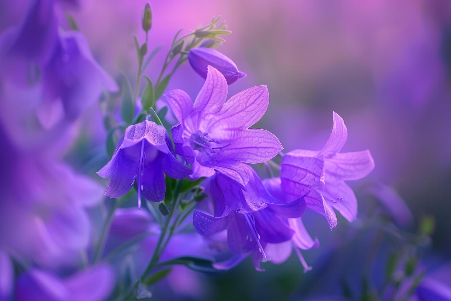 Purple Canterbury Bells Flowers in a  Garden Background Nature photo