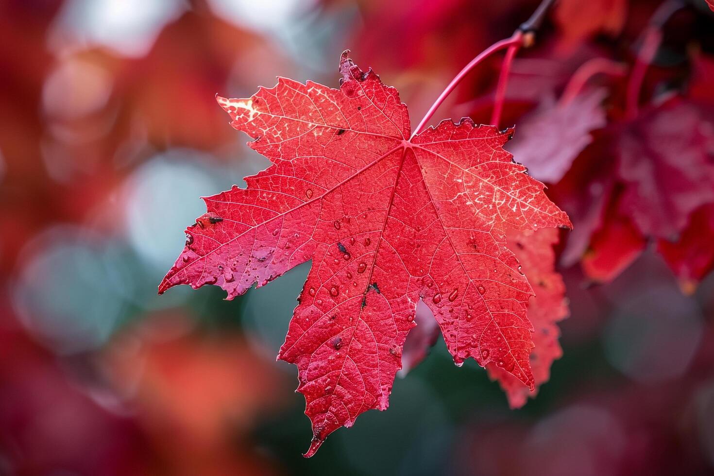 Nature Background of Red Maple Leaf in Autumn with a  Seasonal Decor photo