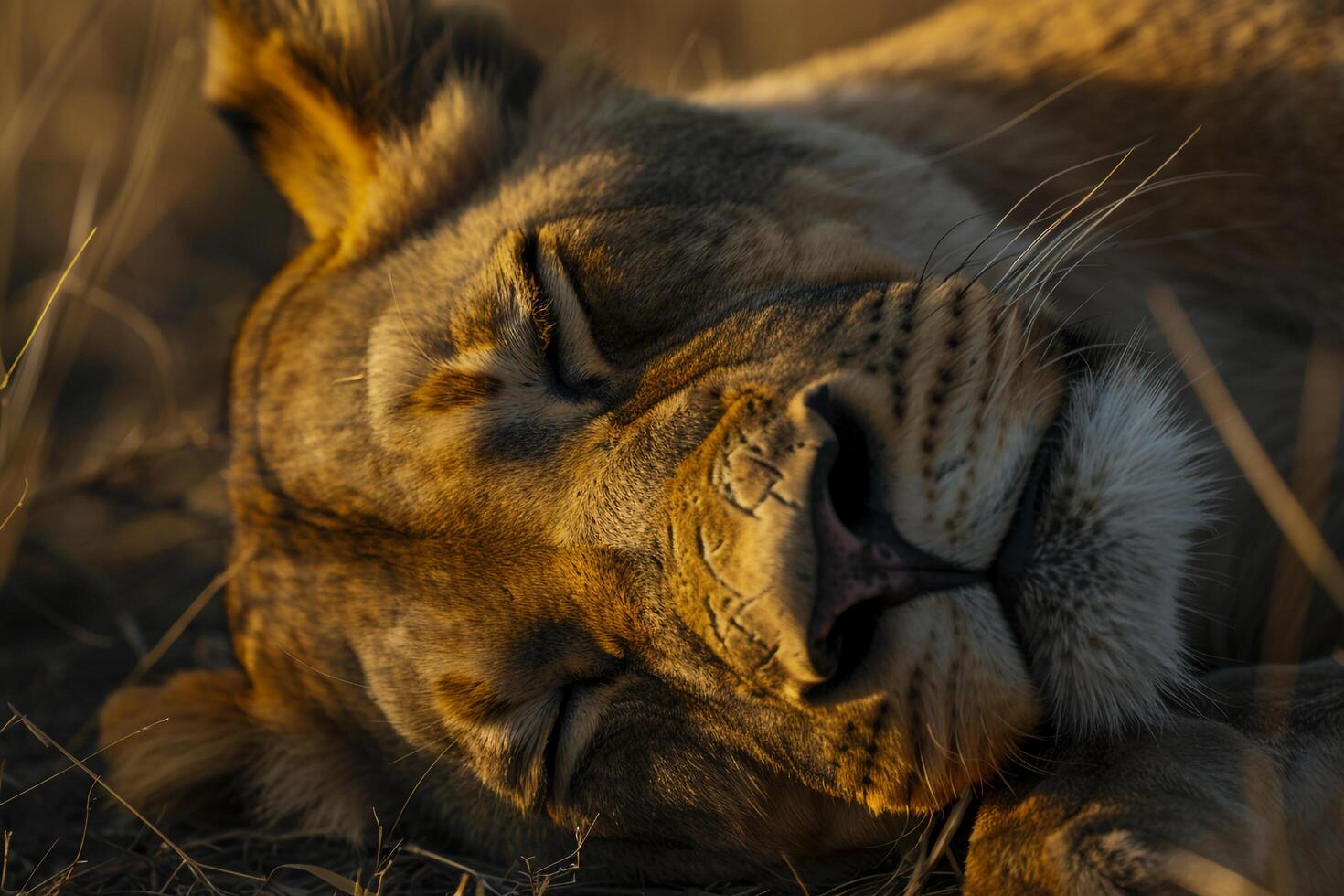 Nature Background of a Lioness Resting in the Savannah with a Serene Wildlife Setting photo